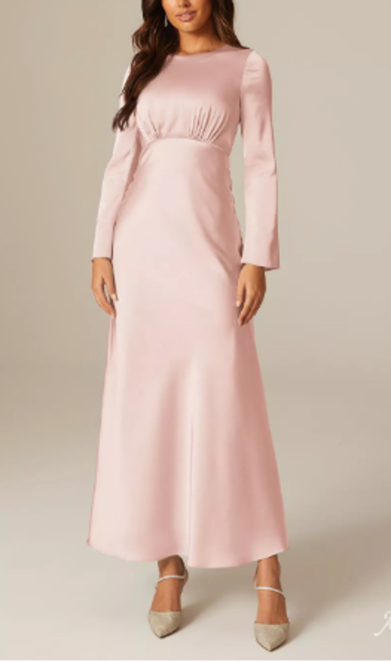 AW BRIDAL 2 XS pearl pink Ginevra satin formal bridesmaid maxi dress NEW B26